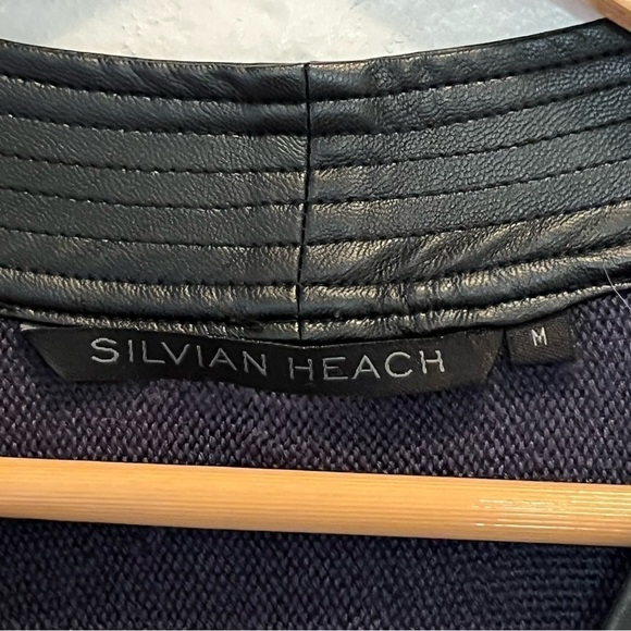 Silvian Heach Black and Blue Wool Blend Faux Leather Cardigan Women’s Medium - Picture 4 of 12